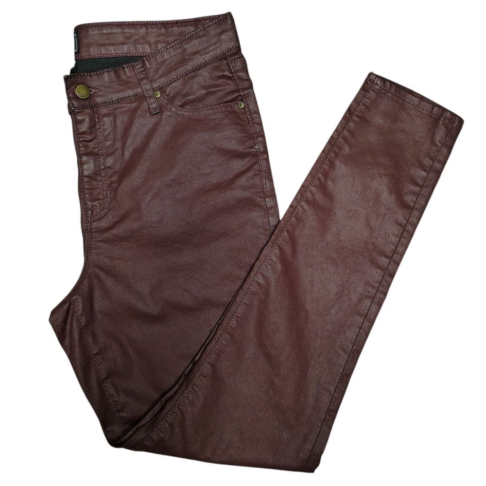 Gap Skinny Jeans Women's 14 Burgundy Faux Leather Stretch Rocker‎ Biker Wet Look